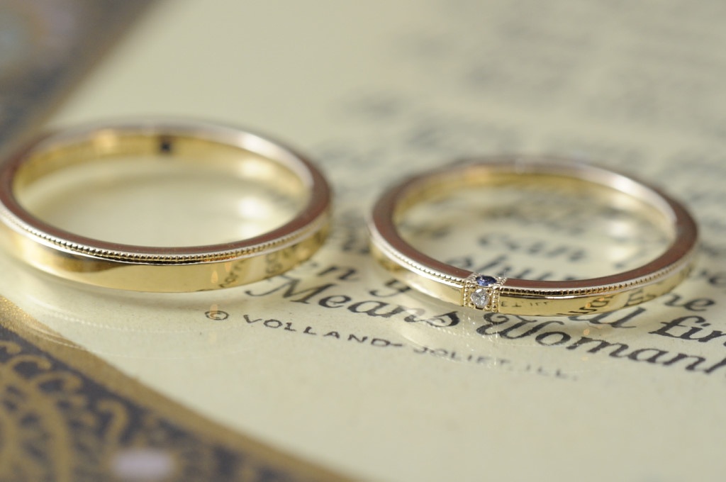 イエローゴールド　ダイヤ＆ミルグレイン　結婚指輪