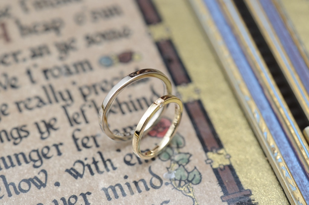 シャンパン＆イエローゴールド　ダイヤモンド　結婚指輪