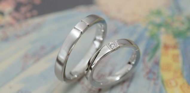 〔結婚指輪〕プラチナと三面ダイヤ