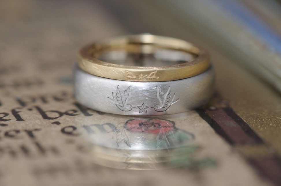 ツバメと星とダイヤモンドの結婚指輪