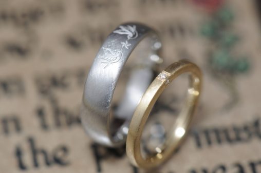 ツバメと星とダイヤモンドの結婚指輪