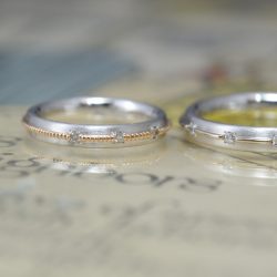 プラチナとピンクとシャンパンのコンビのオーダーメイド結婚指輪