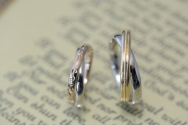 2連とコンビと和彫りの結婚指輪