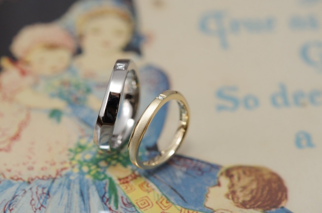 〔結婚指輪〕ウェーブとダイヤモンド