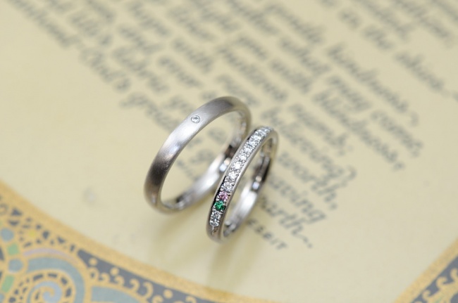 結婚指輪　誕生石を2つ